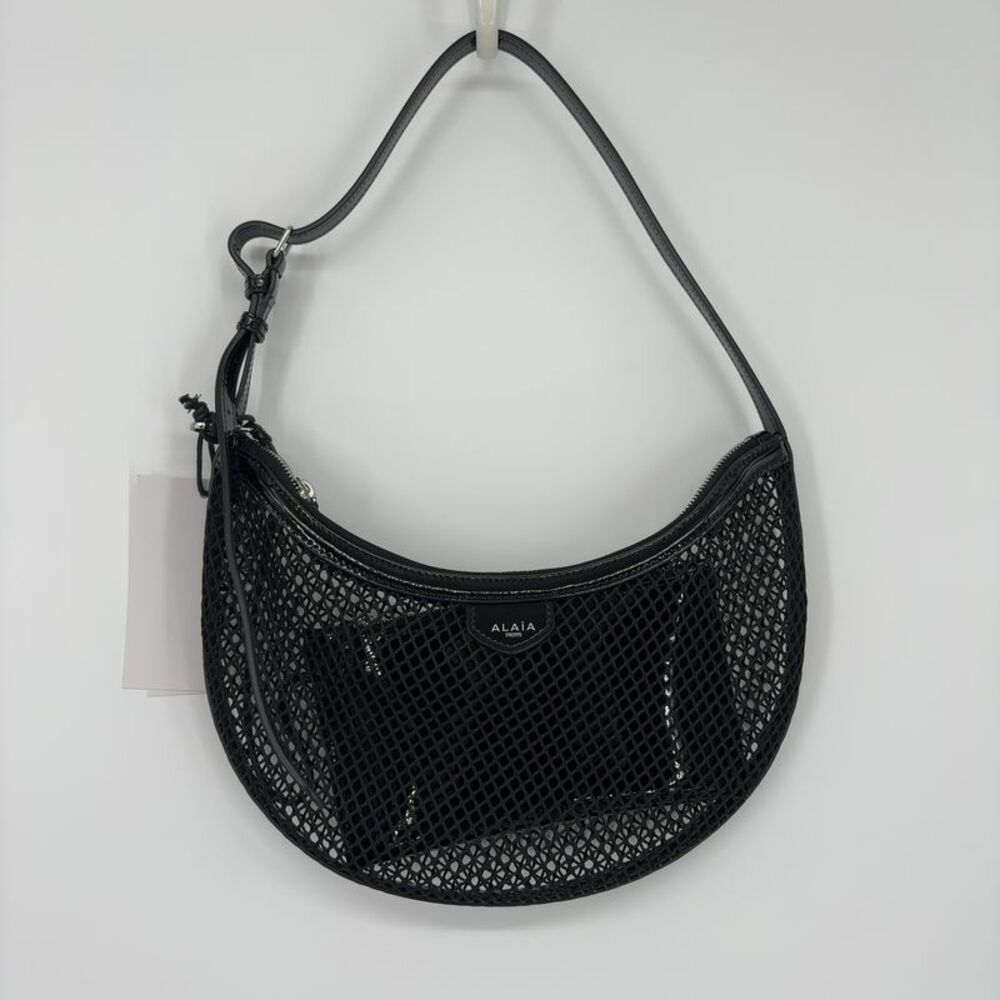 Alaia Black Mesh Crescent Shoulder Bag with Card Pouch